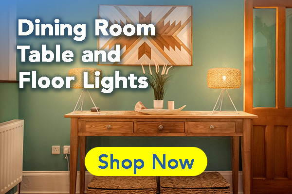 dining room table and floor lamps