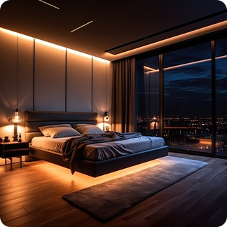 an image showing modern bedroom lighting