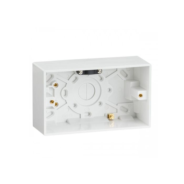 ML Knightsbridge SN1600 Square Edge White Double 2 Gang 47mm Pattress Box with Earth Terminal