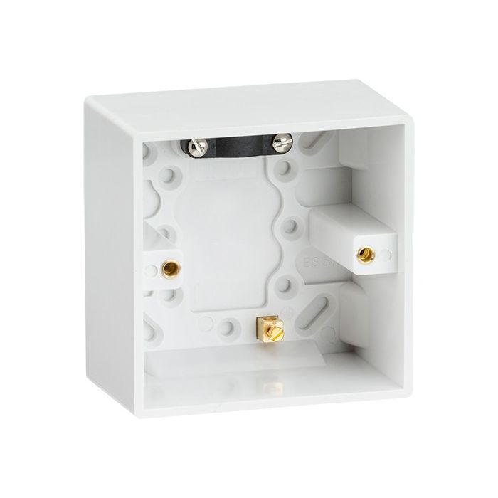 ML Knightsbridge SN1610 Square Edge White Single 1 Gang 47mm Pattress Box with Earth Terminal