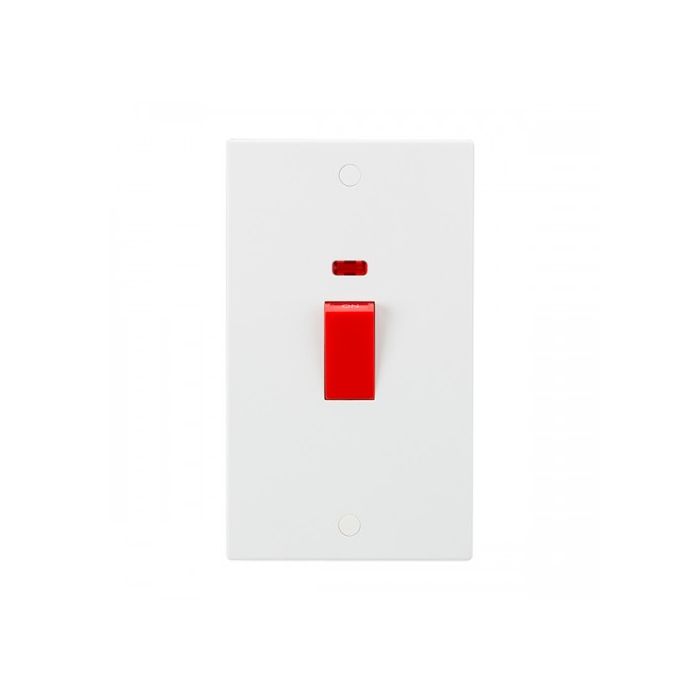 ML Knightsbridge SN8332N (5 PACK) Square Edge White 2G Size Double Pole Cooker Switch with Neon 45A
