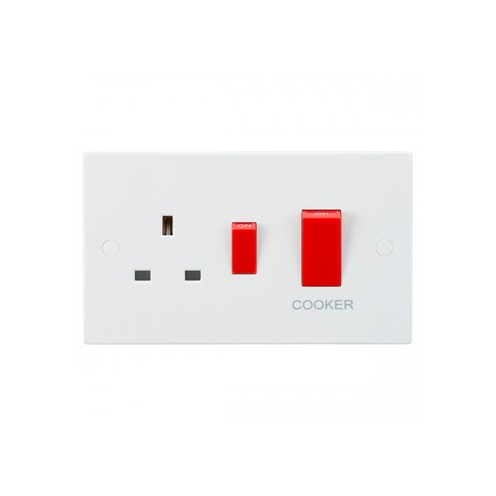 ML Knightsbridge SN8333 (5 PACK) Square Edge White DP 45A Switch with 13A Socket Cooker Control Unit
