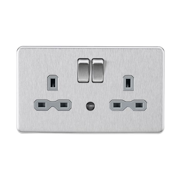 MLA 2 Gang Brushed Chrome Socket With Grey Inserts And Built In Night Light