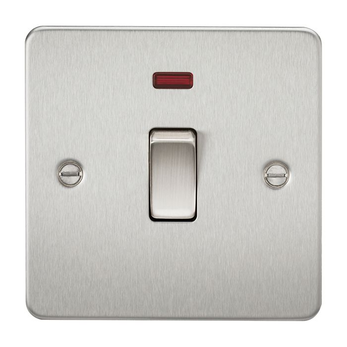 MLA Flat Plate 45A 1G DP switch with neon - brushed chrome