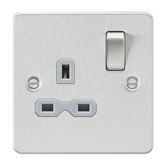MLA-Knightsbridge Flat Plate Socket 1 Gang  Brushed Chrome  with Grey Insert