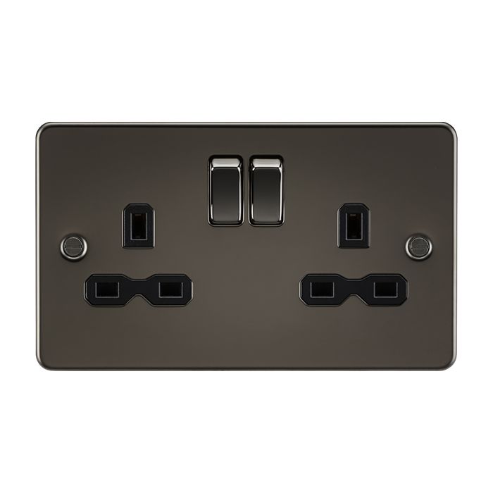 MLA-Knightsbridge Flat Plate Socket 2 Gang  Gunmetal  with Black Insert