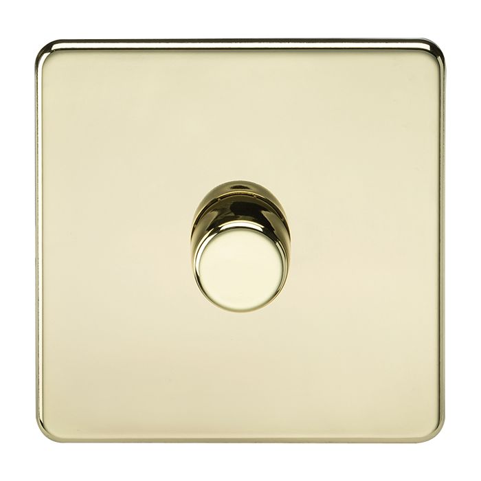 MLA Knightsbridge Screwless 1 Gang 2-way 10-200W (5-150W LED) Intelligent Dimmer Polished Brass