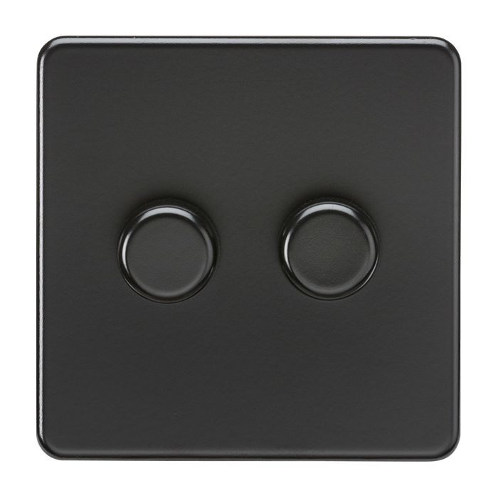 MLA Knightsbridge Screwless 2 Gang 2-way 10-200W (5-150W LED) Intelligent Dimmer Matt Black