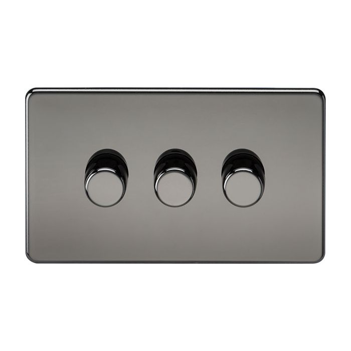 MLA Knightsbridge Screwless 3 Gang 2-way 10-200W (5-150W LED) Trailing Edge Dimmer Black Nickel