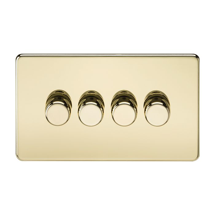 MLA Knightsbridge Screwless 4 Gang 2-way 10-200W (5-150W LED) Intelligent Dimmer Polished Brass
