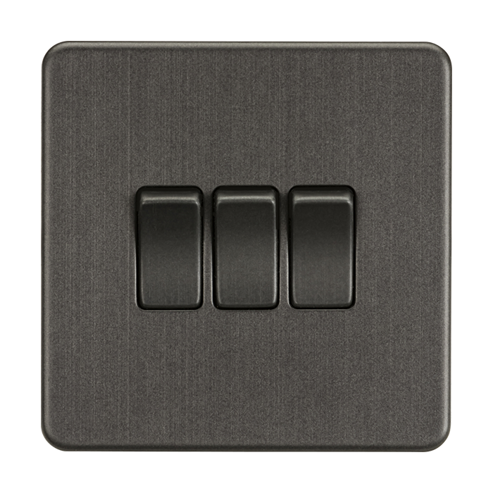 MLA Knightsbridge Screwless Smoked Bronze 3 Gang 2-Way Switch 