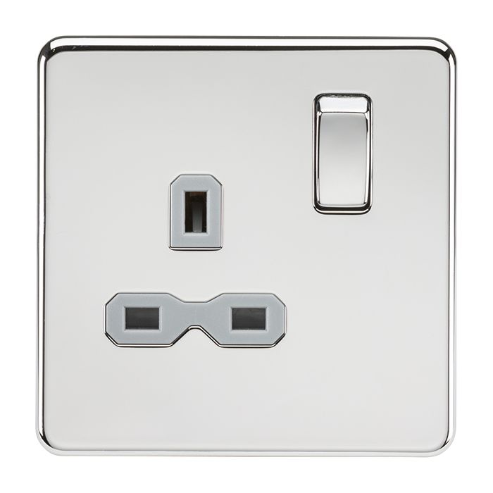 MLA-Knightsbridge Screwless Socket 1 Gang  Polished Chrome  with Grey Insert