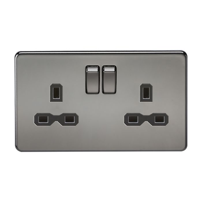 MLA-Knightsbridge Screwless Socket 2 Gang  Black Nickel  with Black Insert