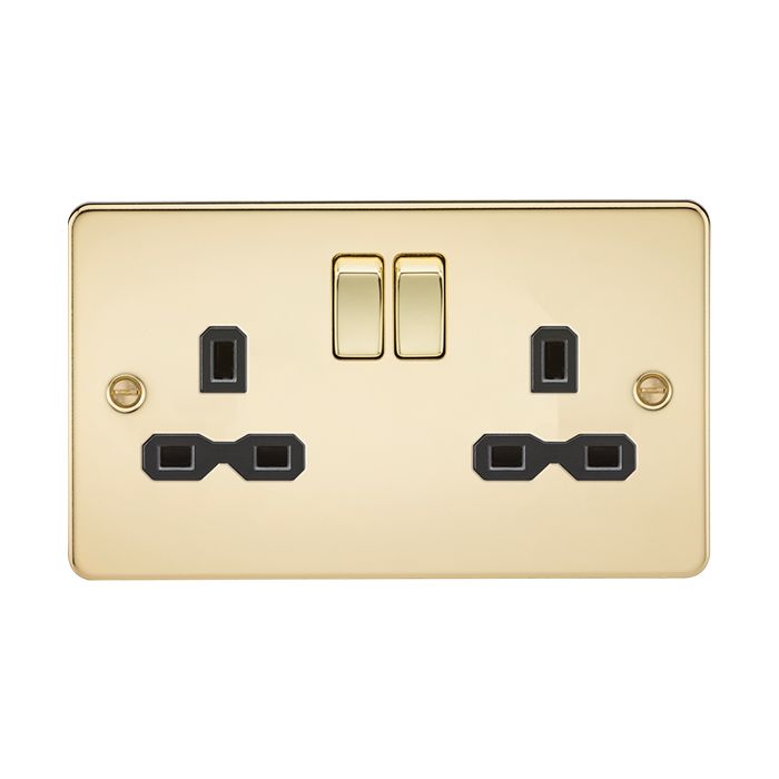 MLA Polished Brass 2 Gang Socket With Black Inserts 