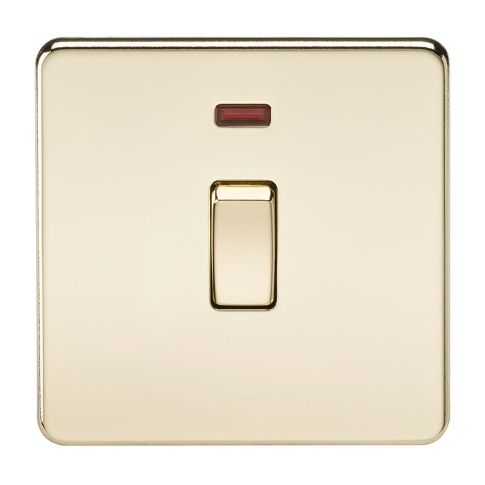 MLA Screwless 20A 1G DP Switch with Neon - Polished Brass