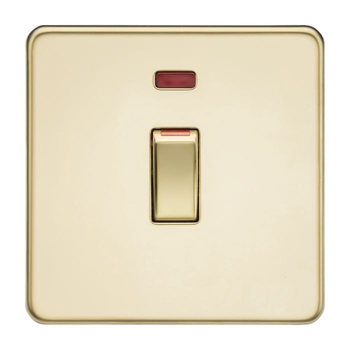 MLA Screwless 45A 1G DP Switch with Neon - Polished Brass