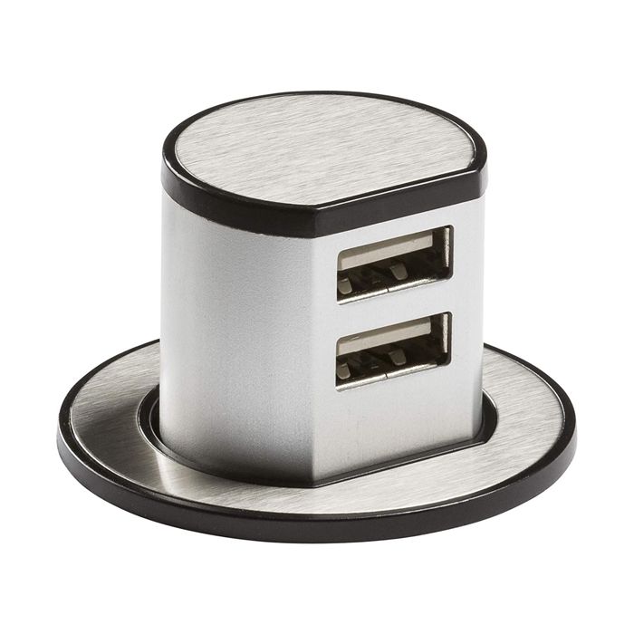 MLA Knightsbridge SK0010 Brushed Chrome and Black Pop Up Dual USB Charger Socket IP20 2.4A