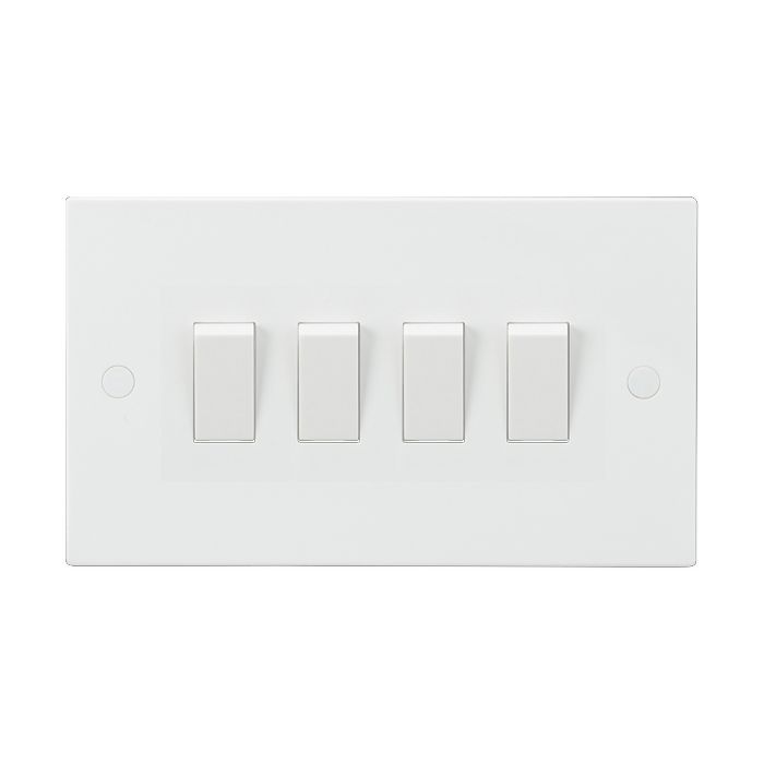 MLA Knightsbridge SN4100 Square Edge White Plastic 4 Gang 2 Way Plate Light Switch 10A