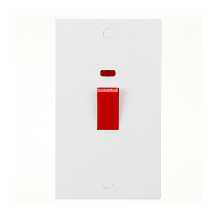 MLA Knightsbridge SN8332N Square Edge White 2G Size Double Pole Cooker Switch with Neon 45A