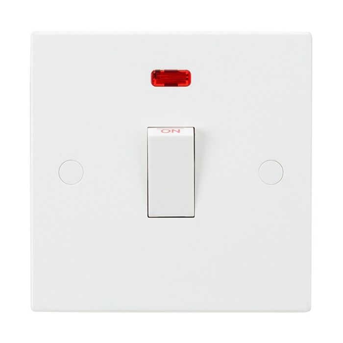MLA Knightsbridge SN8341N (10 PACK) Square Edge White Plastic 1 Gang Double Pole Plate Switch w/ Neon 20A
