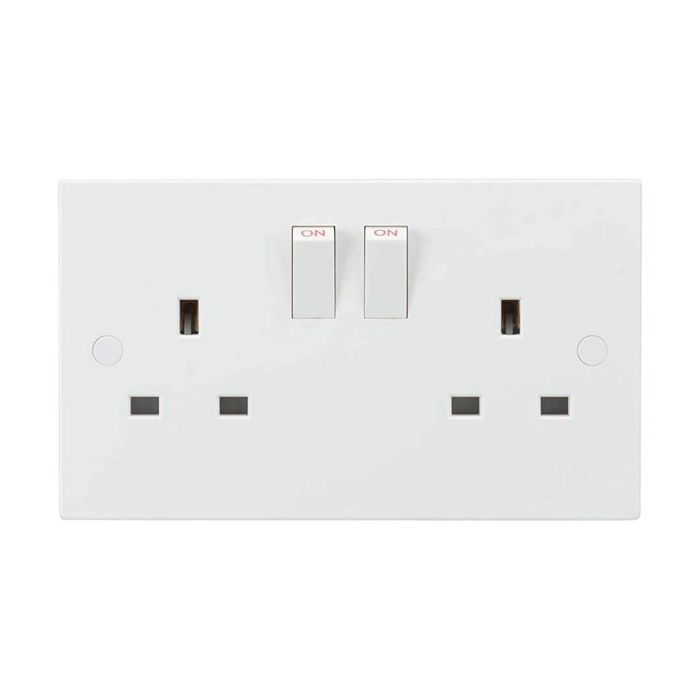 MLA Knightsbridge SN9000 Square Edge White Plastic 2 Gang Double Pole Switched Socket 13A