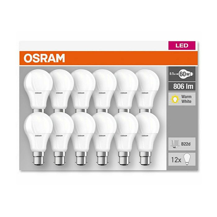 OSRAM LED BASE CLASSIC A B22d 8.5W 60W 2700k 12 Pack