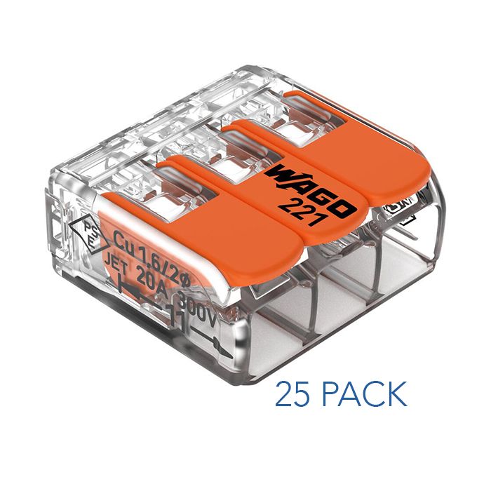 Wago 221-413 3 Way Lever Connector 25 Pack