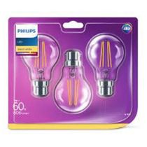 3 Pack Philips 7w LED GLS BC 2700K Clear Bulbs