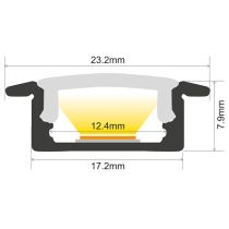 Integral Recessed Black LED Profile 23.2x7.9x2000mm Frosted Diffuser