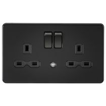 MLA 2 Gang Matt Black Socket With Built In Night Light