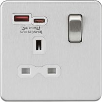 MLA Knightsbridge Brushed Chrome Single Socket with Dual Fastcharge USB A+ C White Inserts