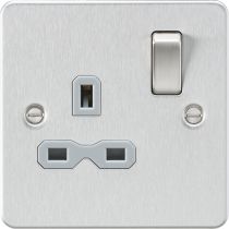 MLA-Knightsbridge Flat Plate Socket 1 Gang  Brushed Chrome  with Grey Insert