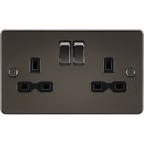 MLA-Knightsbridge Flat Plate Socket 2 Gang  Gunmetal  with Black Insert