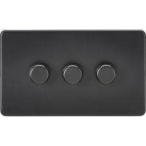 MLA Knightsbridge Screwless 3 Gang 2-way 10-200W (5-150W LED) Intelligent Dimmer Matt Black 