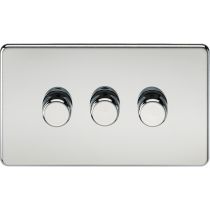MLA Knightsbridge Screwless 3 Gang 2-way 10-200W (5-150W LED) Intelligent Dimmer Polished Chrome 