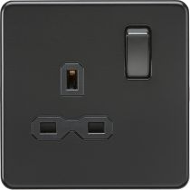 MLA-Knightsbridge Screwless Socket 1 Gang  Matt Black  with Black Insert 