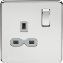MLA-Knightsbridge Screwless Socket 1 Gang  Polished Chrome  with Grey Insert
