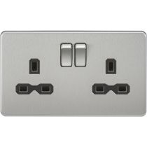 MLA-Knightsbridge Screwless Socket 2 Gang  Brushed Chrome  with Black Insert 