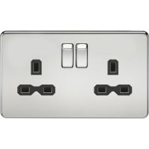 MLA-Knightsbridge Screwless Socket 2 Gang  Polished Chrome with Black Insert