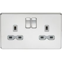 MLA-Knightsbridge Screwless Socket 2 Gang  Polished Chrome  with Grey Insert