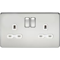 MLA-Knightsbridge Screwless Socket 2 Gang  Polished Chrome  with White Insert 