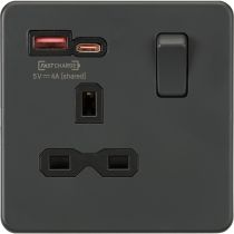 MLA Knightsbridge Single Socket with Dual Fastcharge USB A+ C Anthracite with Black Inserts