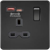 MLA Knightsbridge Single Socket with Dual Fastcharge USB A+ C Matt Black
