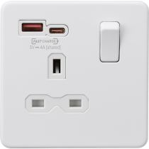 MLA Knightsbridge Single Socket with Dual Fastcharge USB A+ C Matt White
