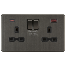 MLA Knightsbridge Smoked Bronze Double Socket with Dual Fastcharge USB A+C Black Inserts