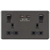 MLA Knightsbridge Smoked Bronze Double Socket with Dual Fastcharge USB-C Black Inserts