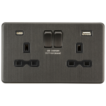 MLA Knightsbridge Smoked Bronze Double Socket with Dual USB A+C Black Inserts