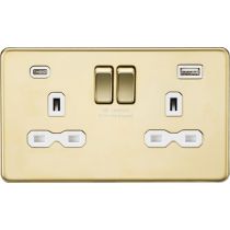 MLA-Knightsbridge Socket 2 Gang Dual USB A + C Charger Polished Brass with White Insert