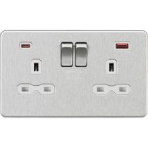 MLA-Knightsbridge Socket 2 Gang  Dual USB Fastcharge Ports (A + C) Brushed Chrome  with White Insert 