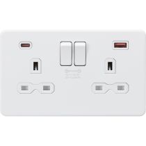 MLA-Knightsbridge Socket 2 Gang Dual USB Fastcharge Ports (A + C) Matt White